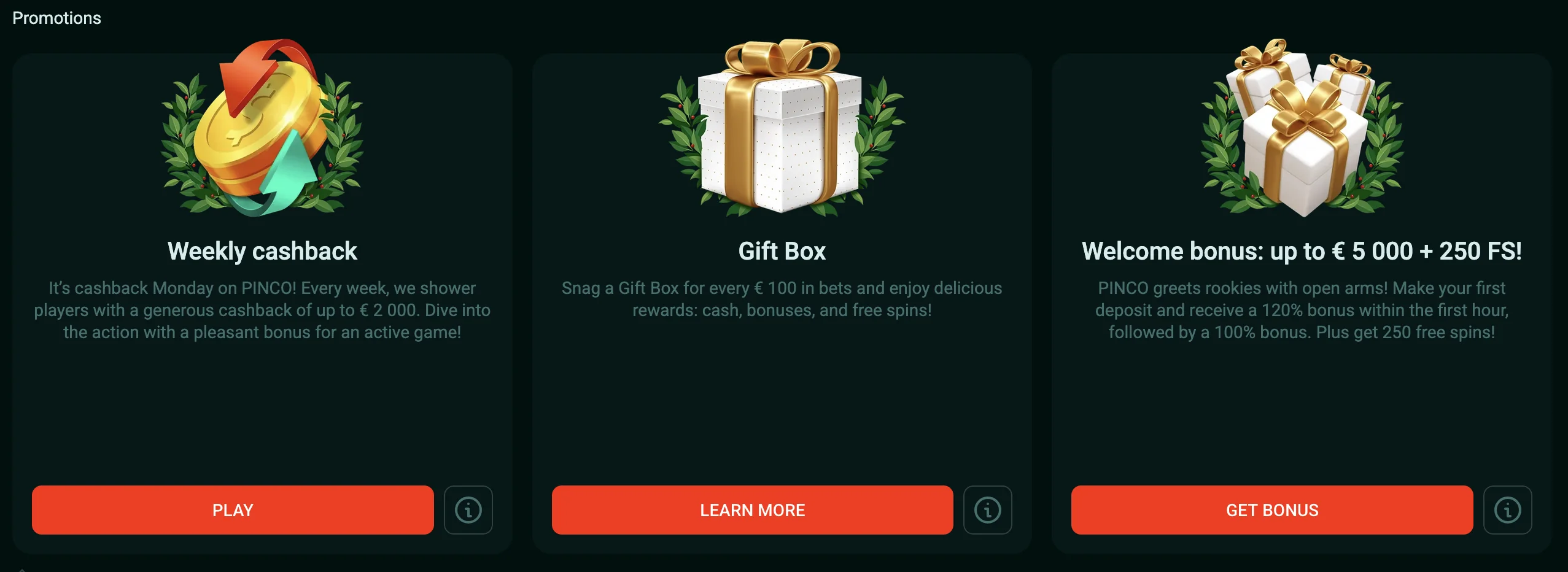 Pinco kazino xush kelibsiz bonusi tasviri